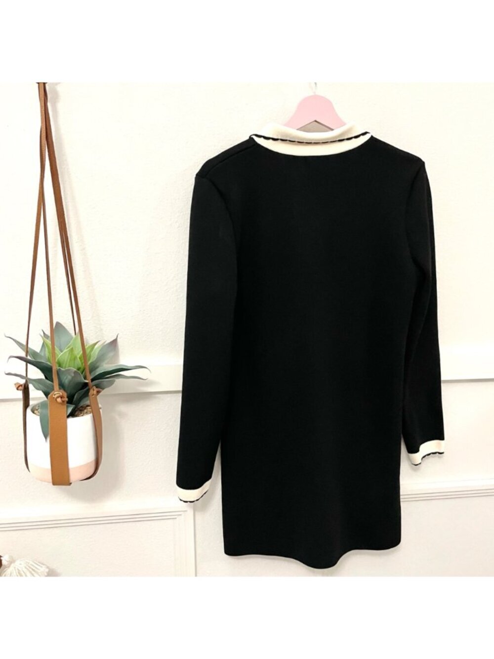 H&M Knitted Collared Dress Black White Long Sleeve Size M - Picture 5 of 6
